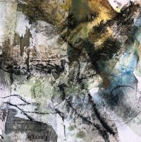 Mixed Media Collage in blau, grün und schwarz