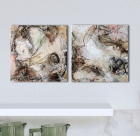 Raumansicht des Diptychons 'Das Erwachen', intuitive, zeitgenössische Kunst