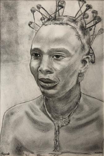 Afrikanerin, Bleistift und Kohle auf Papier, 33,9x 23,5 cm