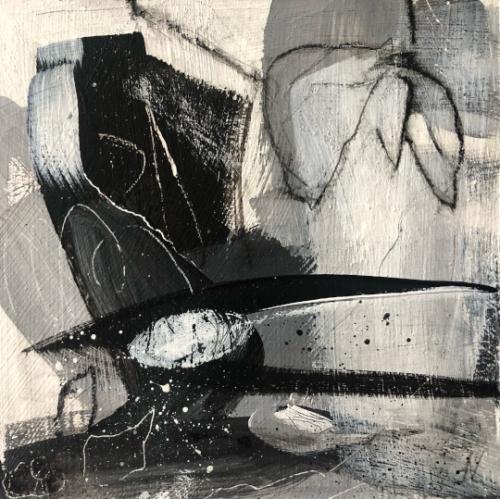 Im Unterholz I, Mixed Media auf Holz, 20x20 cm