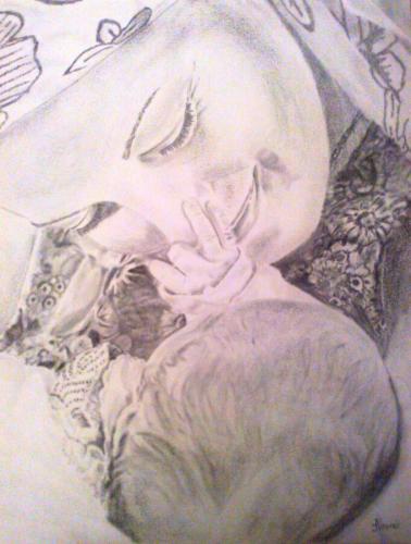 Romy, Bleistift und Kohle auf Papier